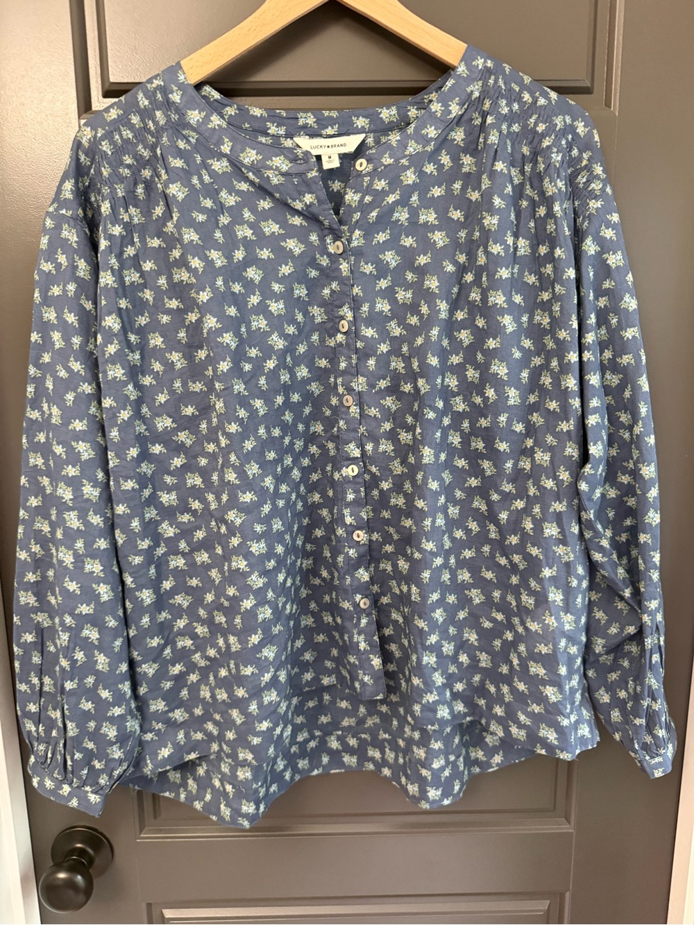Lucky Brand Blue Floral Button-Front Blouse